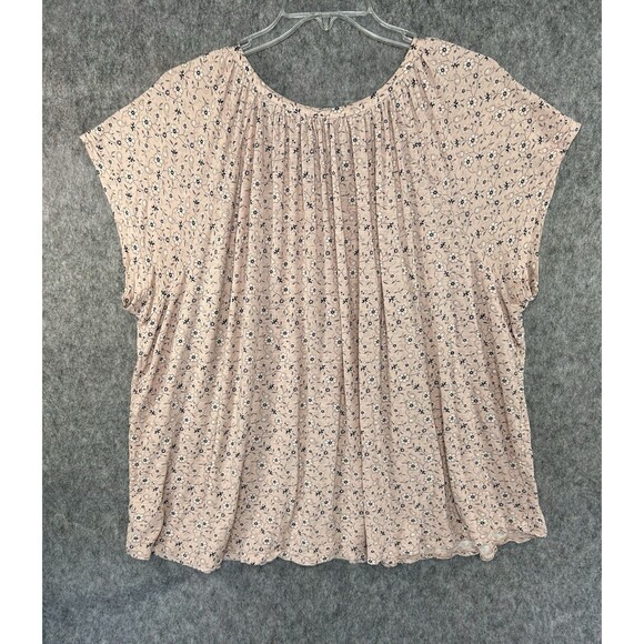 Chaps Peasant Floral Blouse 3X Pink Short Sleeve Scoop Neck Drawstring - Picture 4 of 8